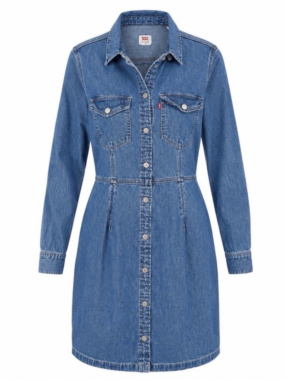 Levi's Blue Denim Button-Front Long Sleeve Shirt Dress
